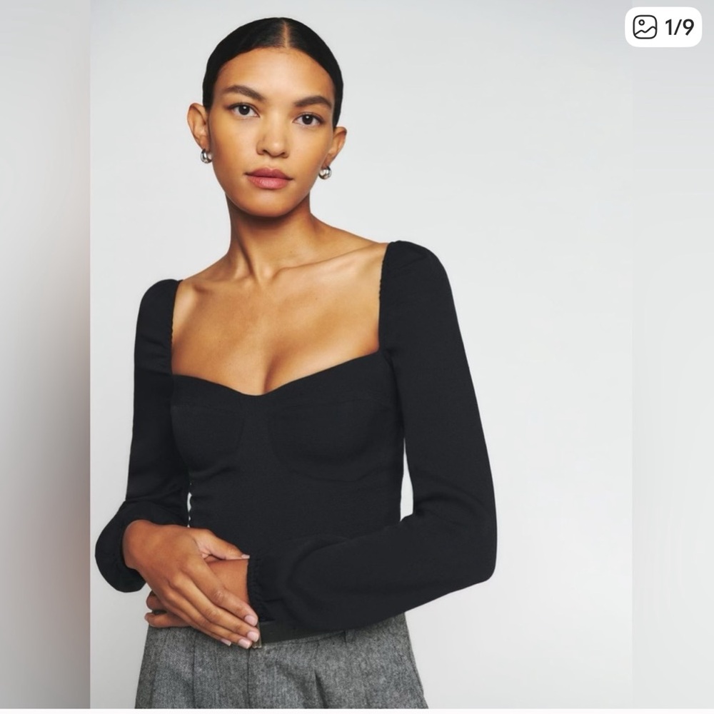 Reformation Reign Black Square Neck Top